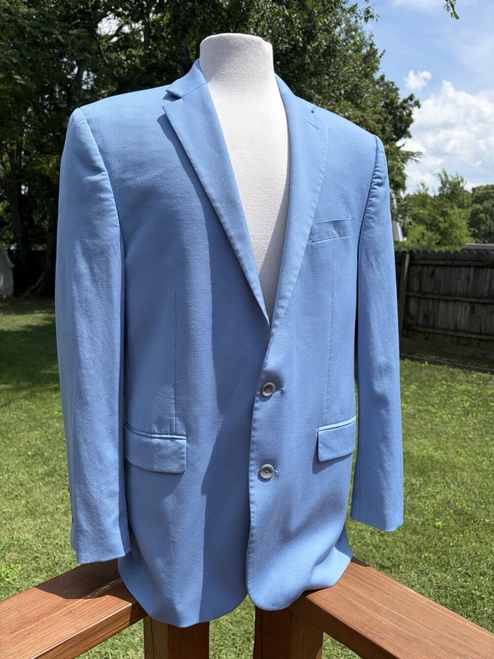 Turnbury Wool Stretch Sport Coat Jacket 2 Button Blazer Mens Sky Blue 44L